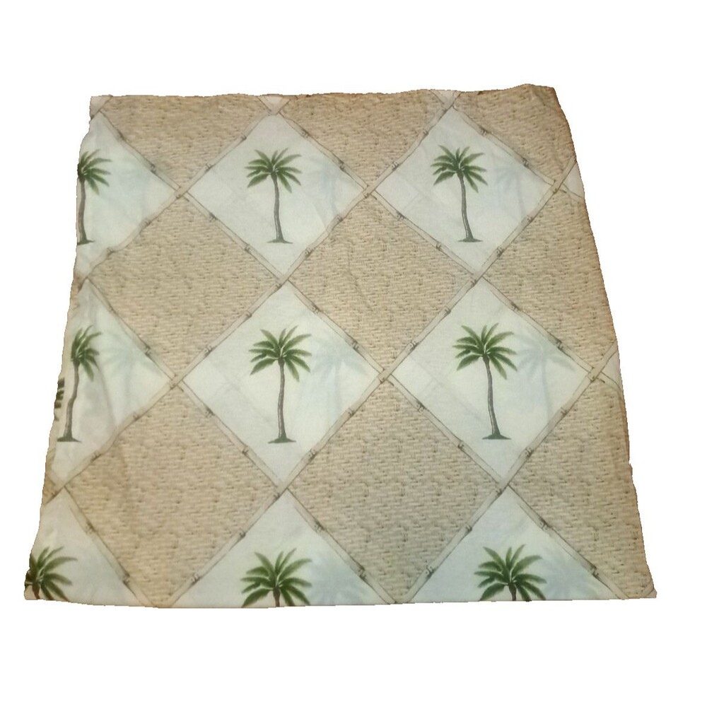 Palm Tree Fabric Shower Curtain White Beige Tropical Beach House Coastal